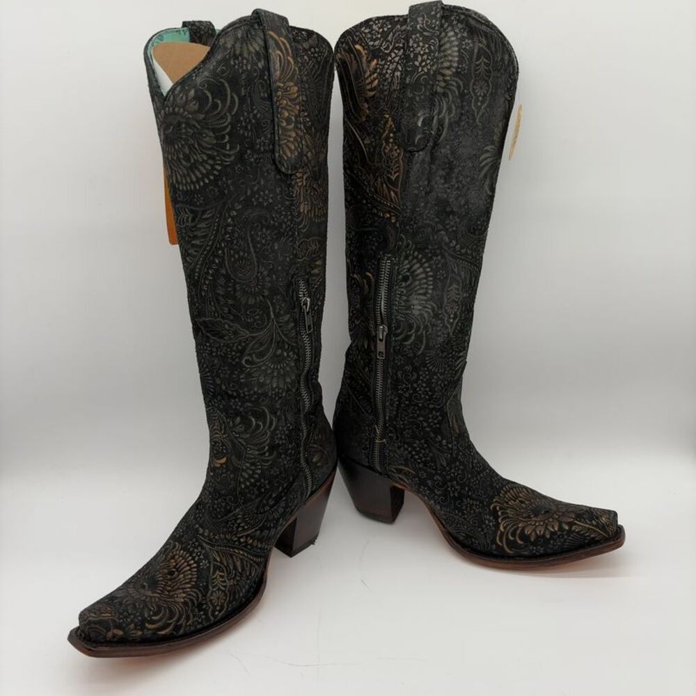 Corral Boots LD Stamped Floral Suede Tall Top Boot